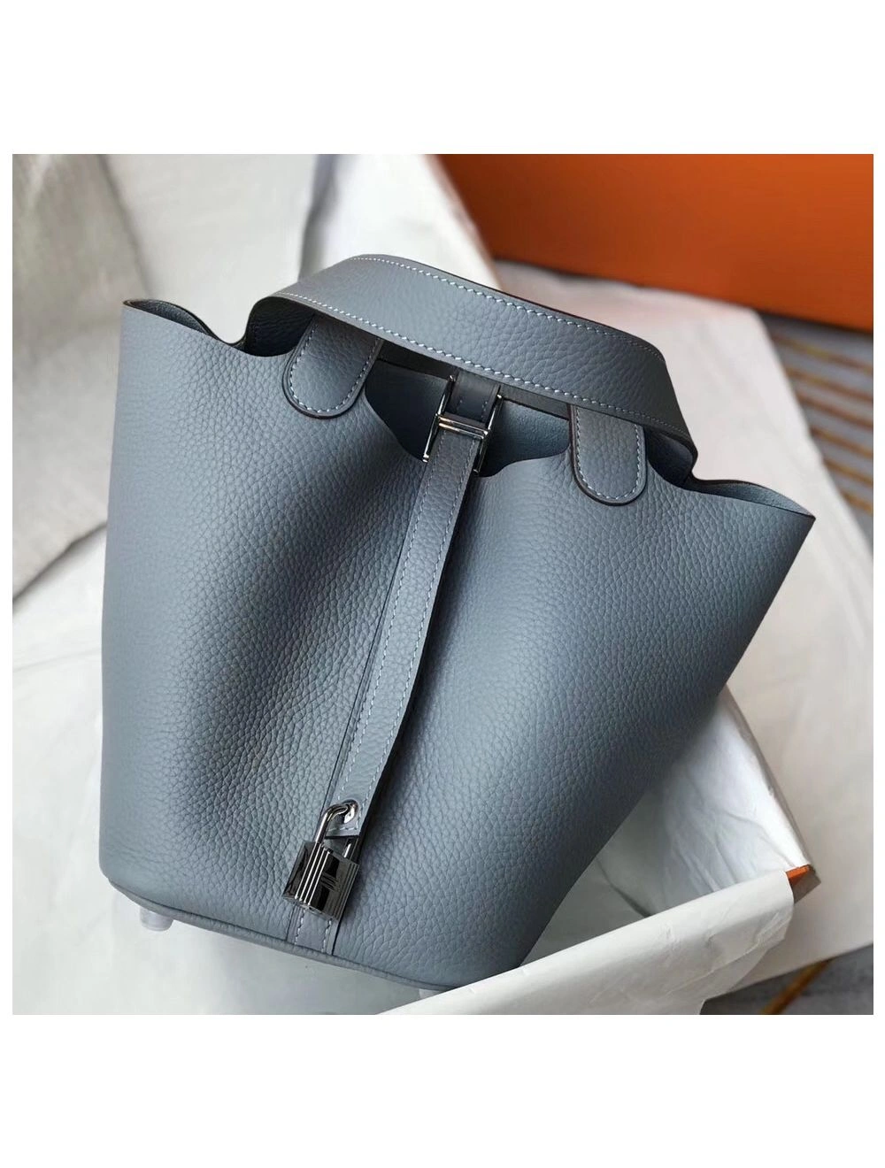 Hermes Picotin Lock 18 Bag In Blue Lin Clemence Leather