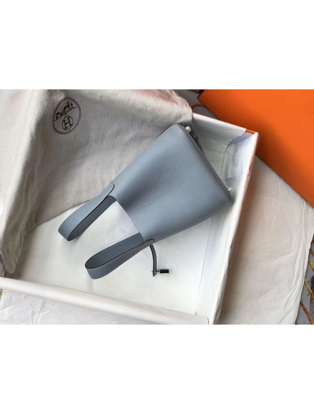 Hermes Picotin Lock 18 Bag In Blue Lin Clemence Leather