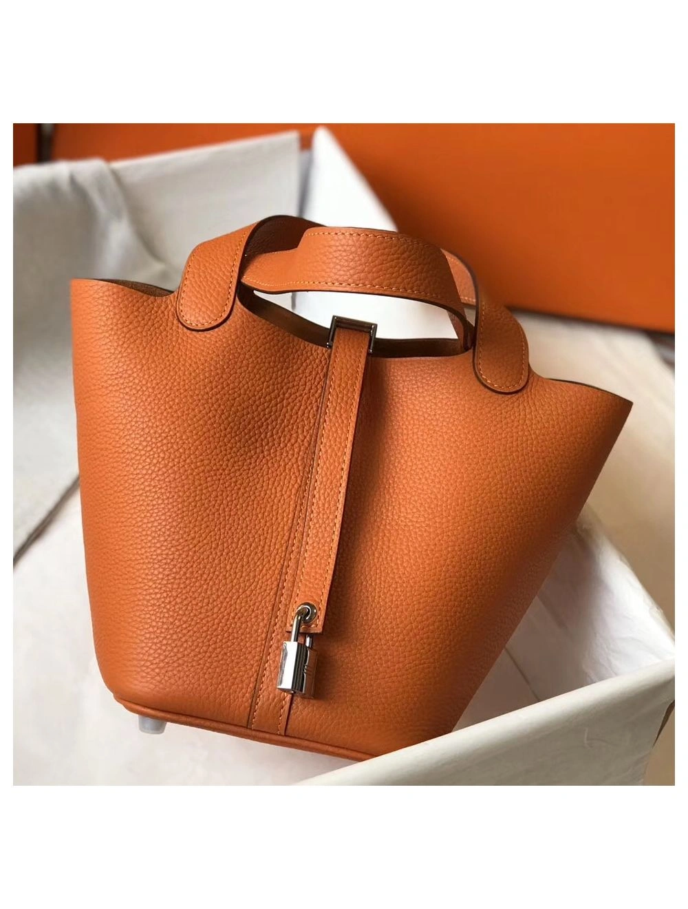 Hermes Picotin Lock 18 Bag In Orange Clemence Leather