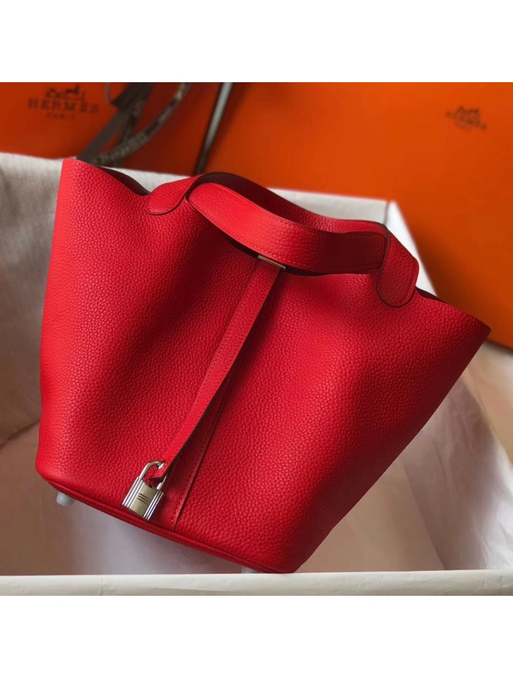 Hermes Picotin Lock 18 Bag In Red Clemence Leather