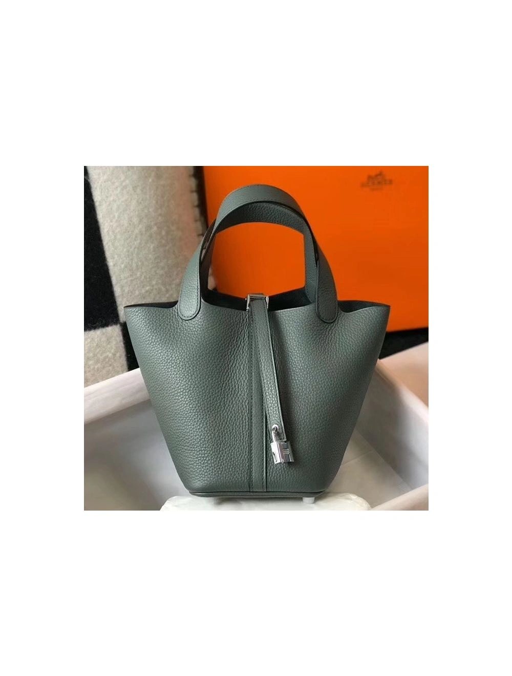 Hermes Picotin Lock 18 Bag In Vert Amande Clemence Leather