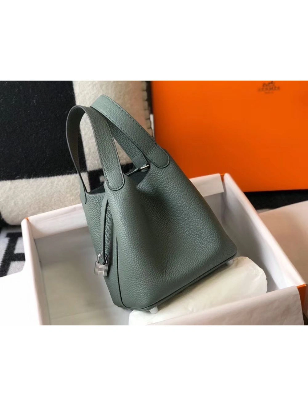 Hermes Picotin Lock 18 Bag In Vert Amande Clemence Leather
