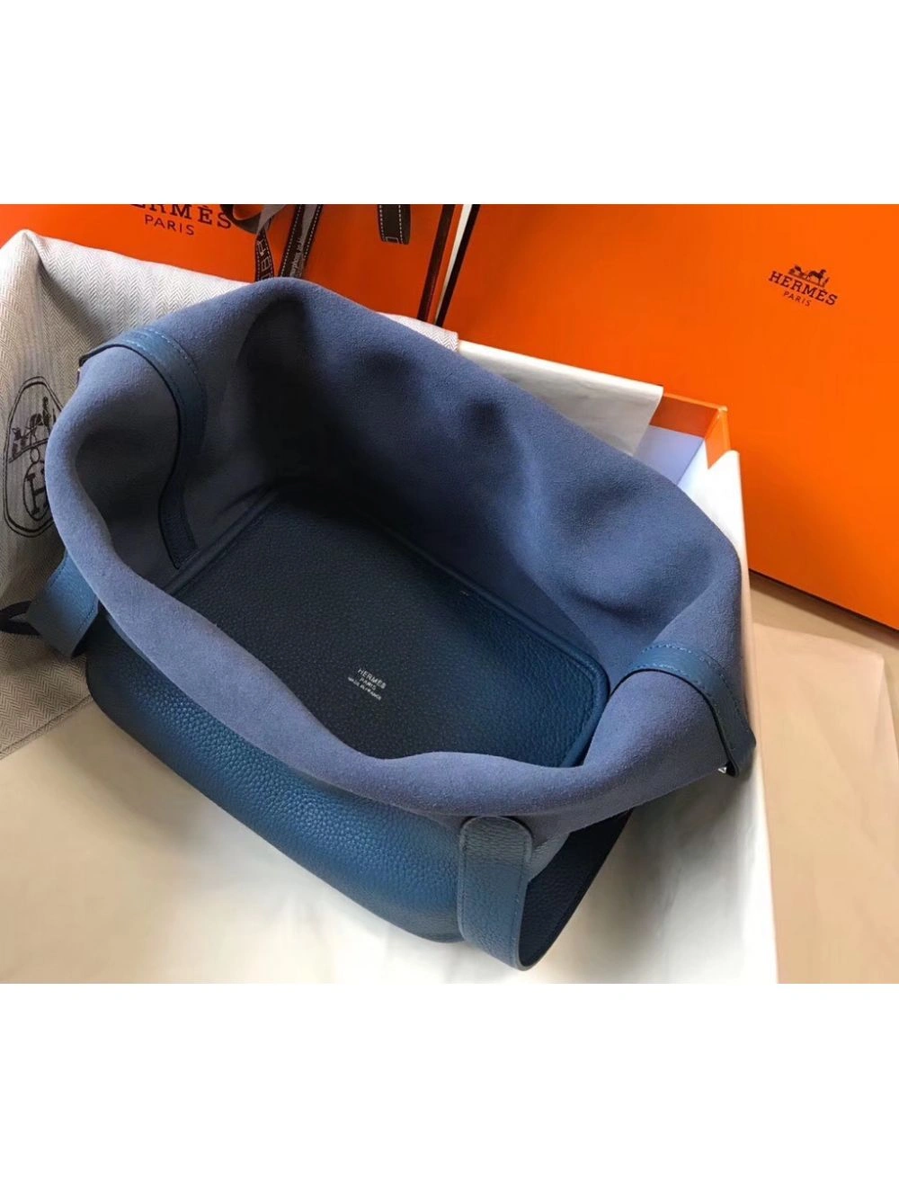 Hermes Picotin Lock 22 Bag In Blue Agate Clemence Leather