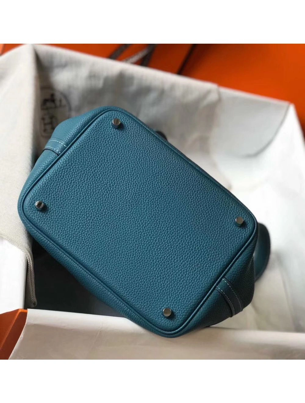 Hermes Picotin Lock 22 Bag In Blue Jean Clemence Leather