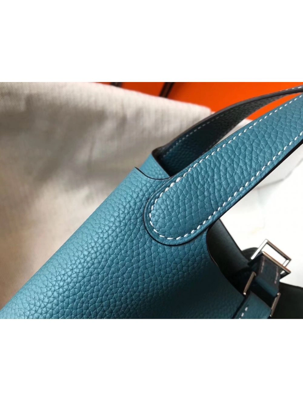 Hermes Picotin Lock 22 Bag In Blue Jean Clemence Leather