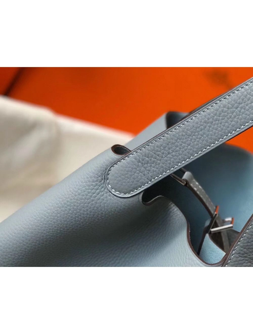 Hermes Picotin Lock 22 Bag In Blue Lin Clemence Leather