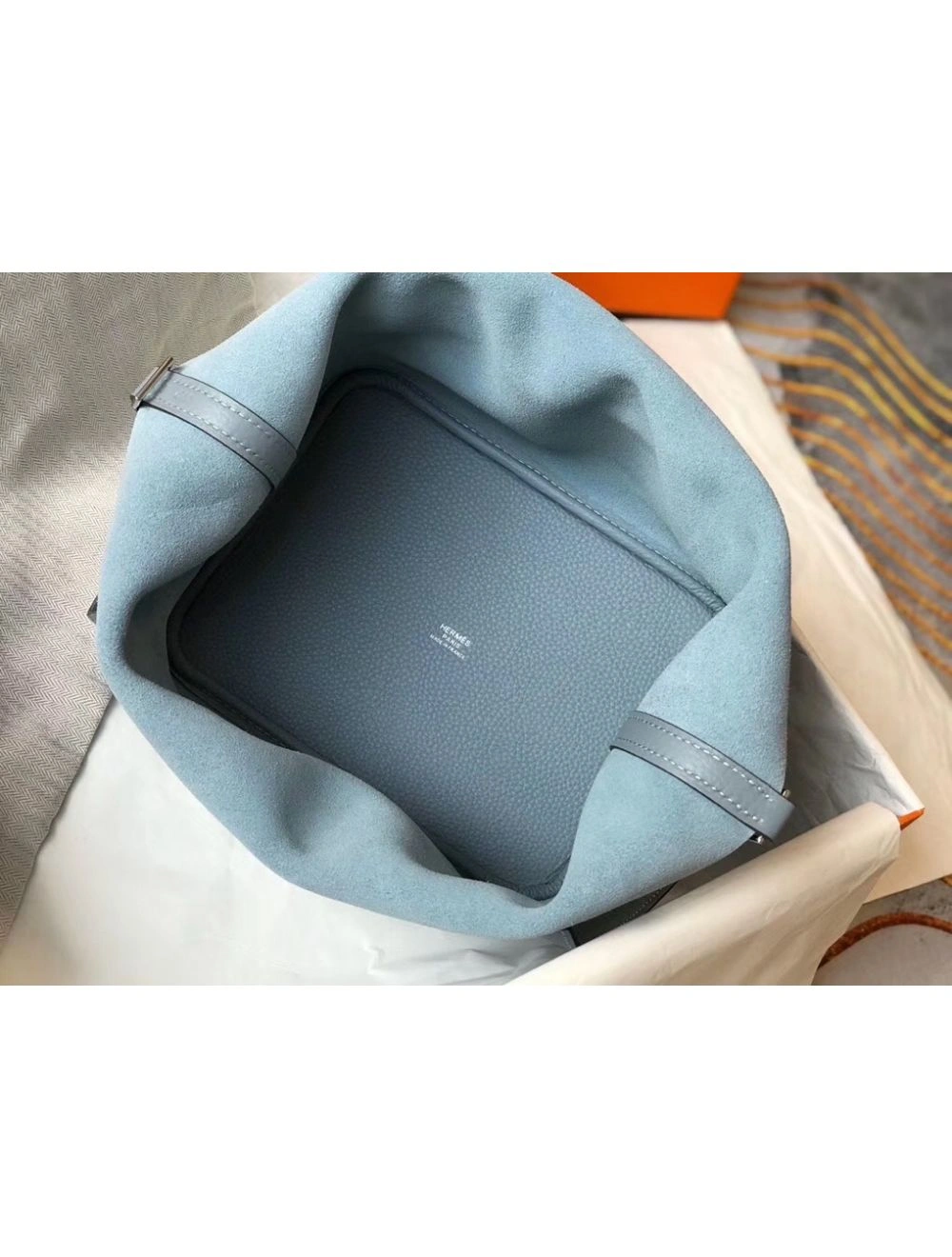 Hermes Picotin Lock 22 Bag In Blue Lin Clemence Leather