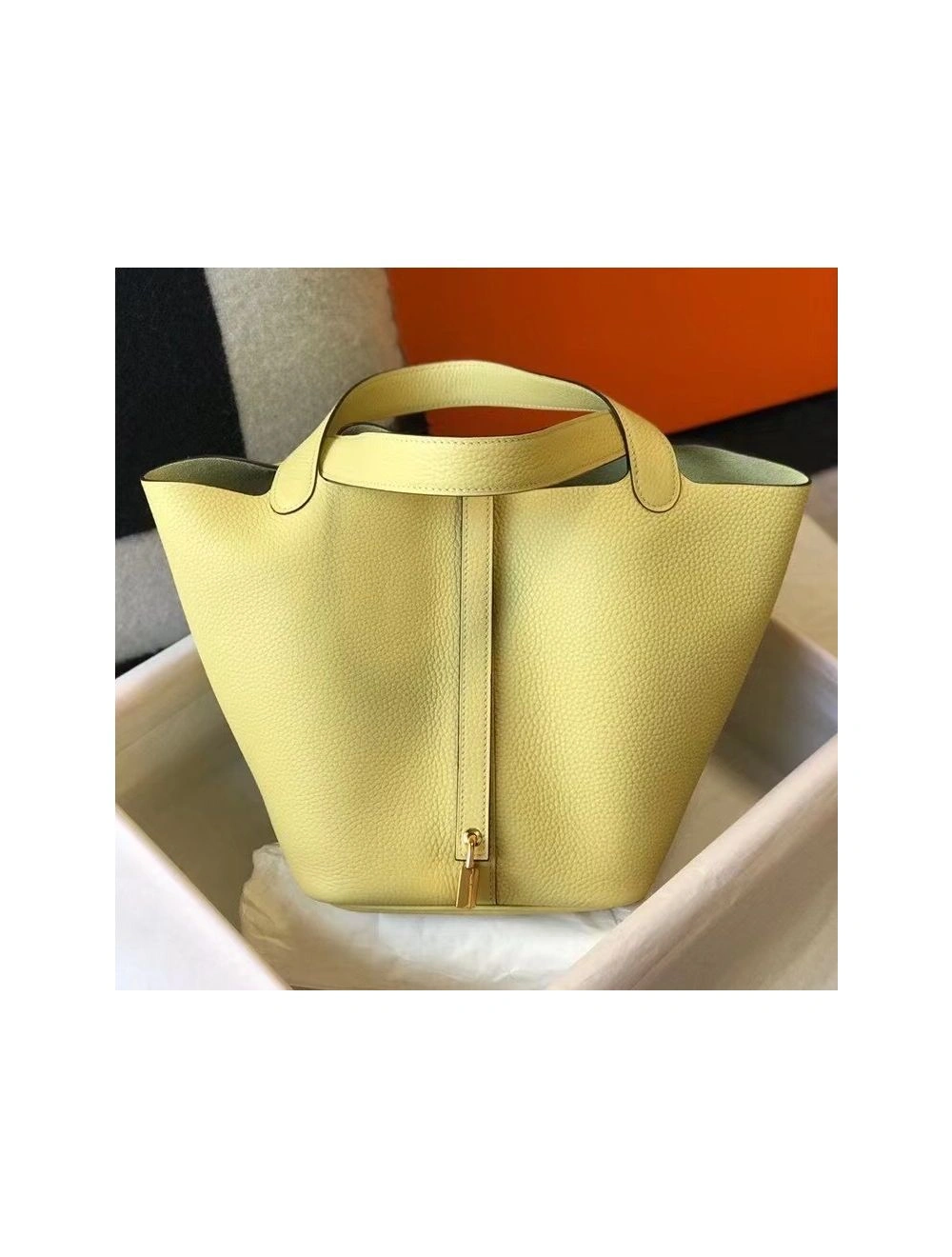 Hermes Picotin Lock 22 Bag In Jaune Poussin Clemence Leather