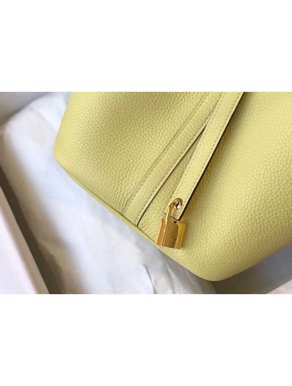 Hermes Picotin Lock 22 Bag In Jaune Poussin Clemence Leather