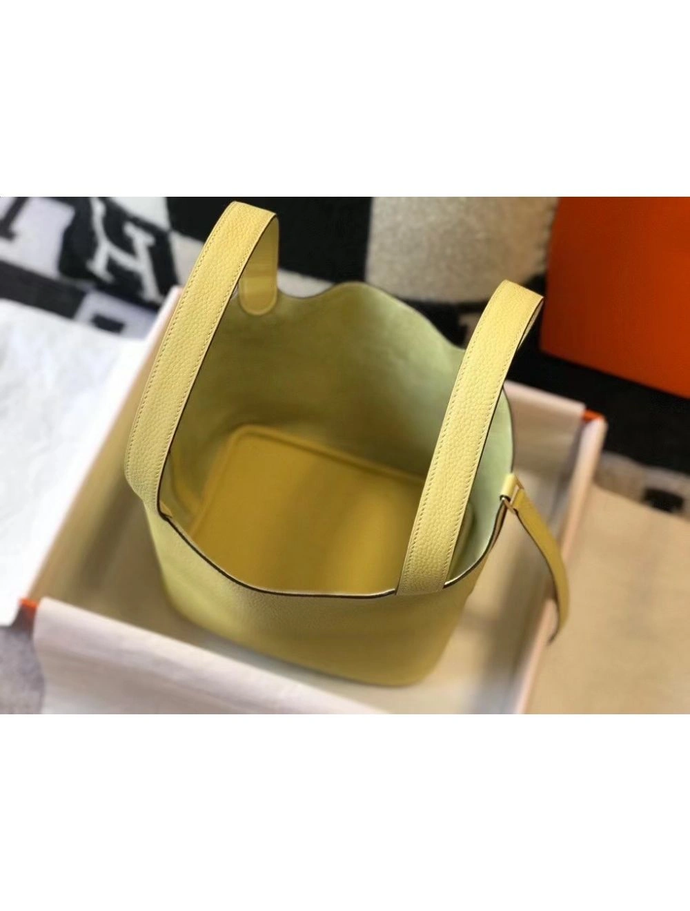 Hermes Picotin Lock 22 Bag In Jaune Poussin Clemence Leather