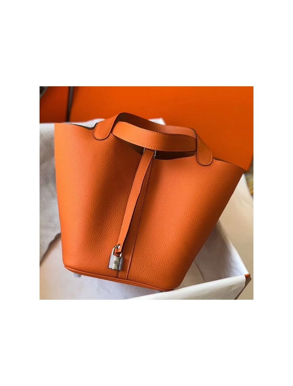 Hermes Picotin Lock 22 Bag In Orange Clemence Leather