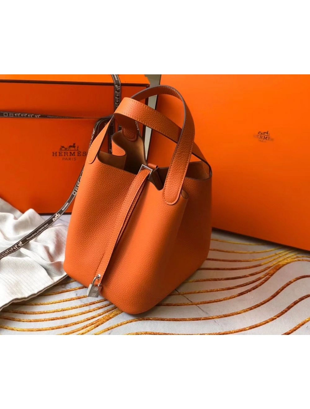 Hermes Picotin Lock 22 Bag In Orange Clemence Leather