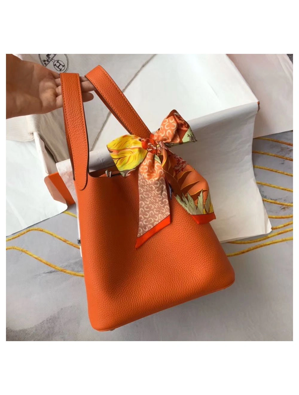 Hermes Picotin Lock 22 Bag In Orange Clemence Leather