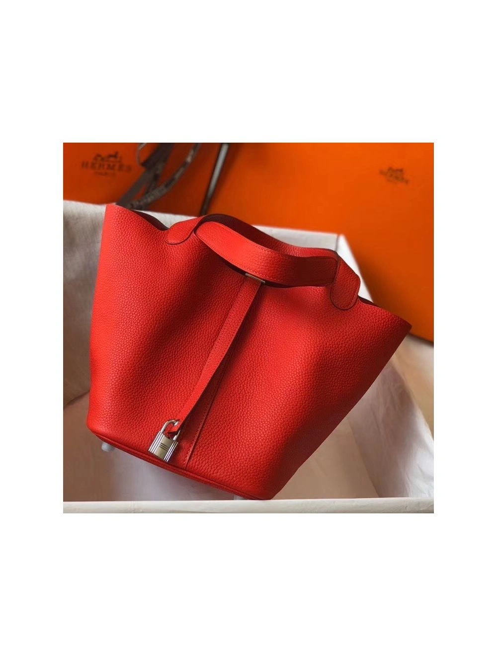 Hermes Picotin Lock 22 Bag In Red Clemence Leather