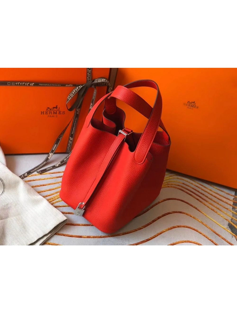 Hermes Picotin Lock 22 Bag In Red Clemence Leather