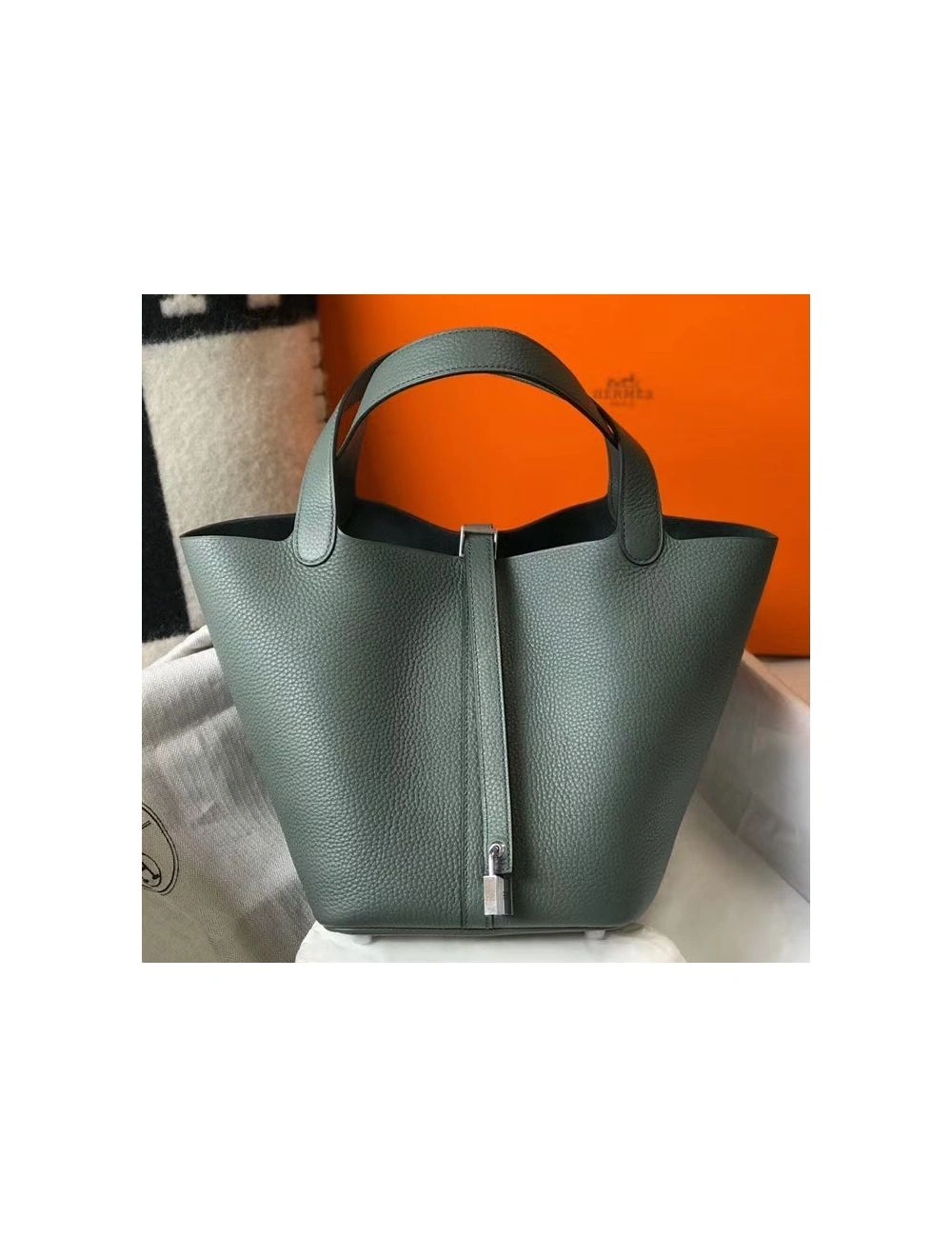 Hermes Picotin Lock 22 Bag In Vert Amande Clemence Leather