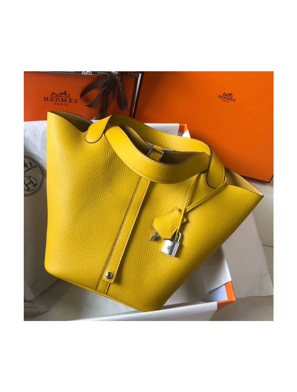 Hermes Picotin Lock 22 Bag In Yellow Clemence Leather