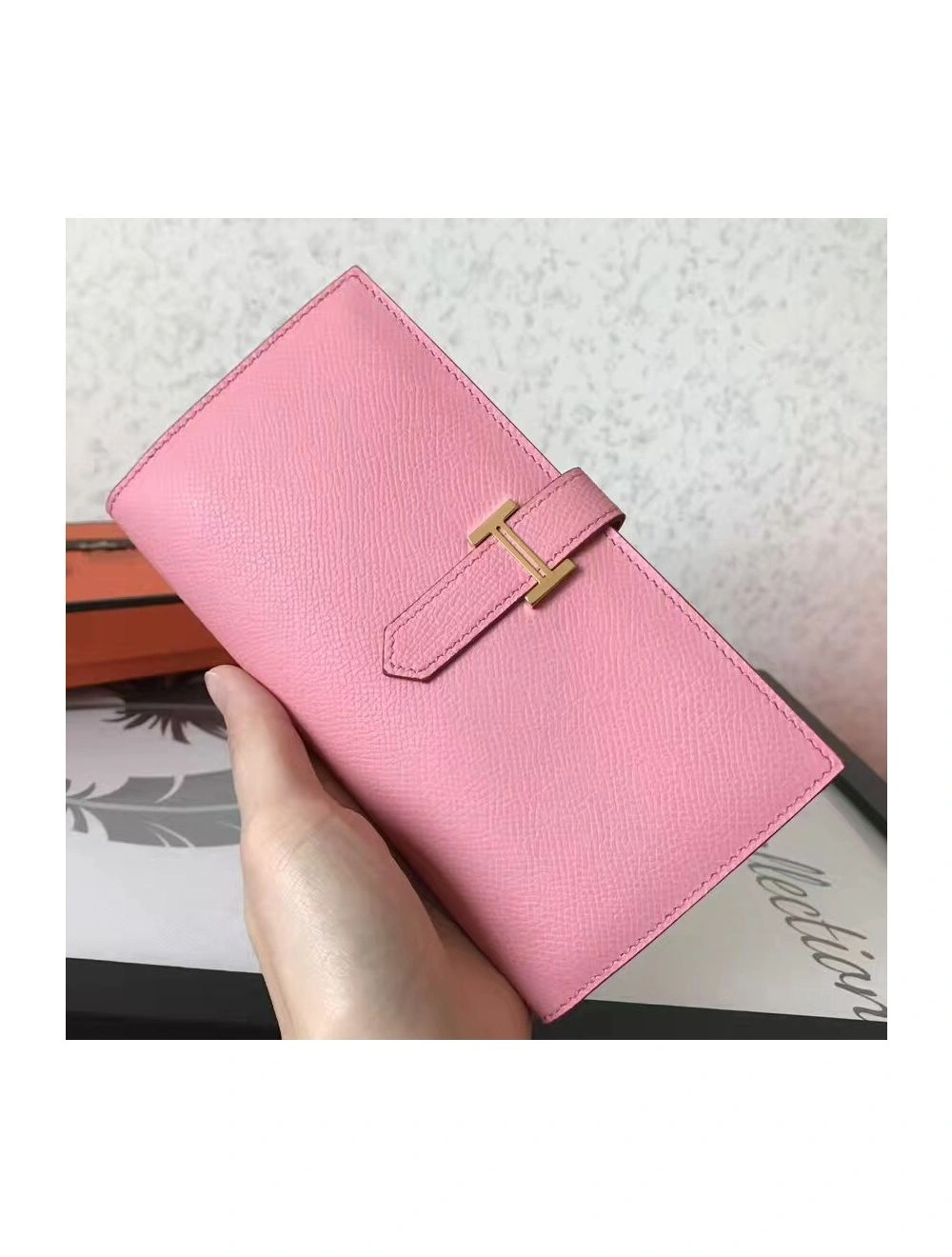 Hermes Pink Epsom Bearn Gusset Wallet