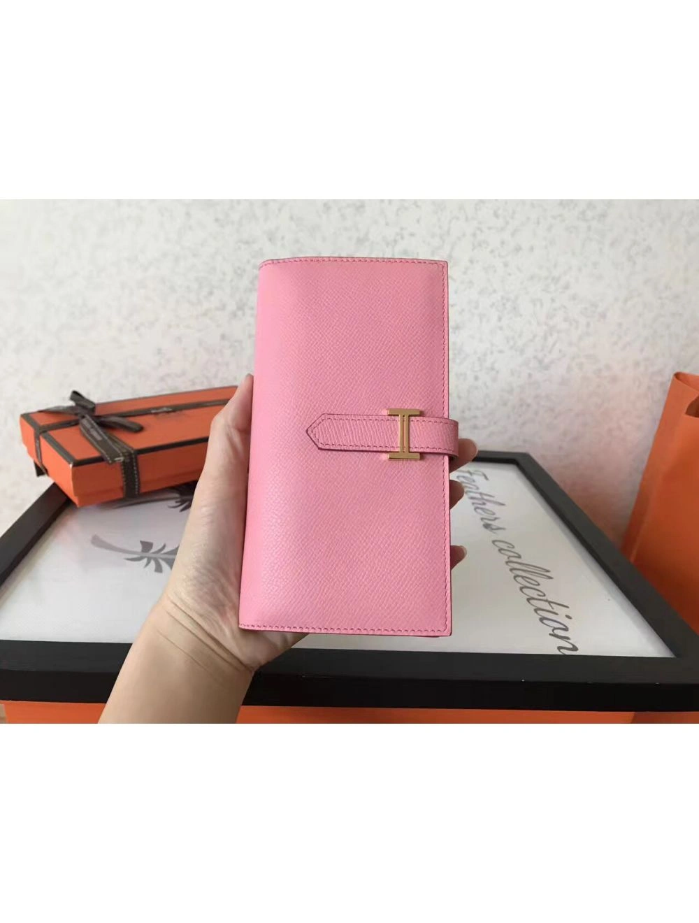Hermes Pink Epsom Bearn Gusset Wallet