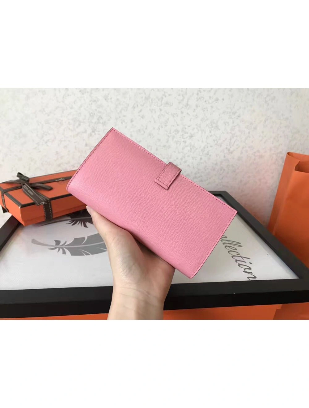 Hermes Pink Epsom Bearn Gusset Wallet