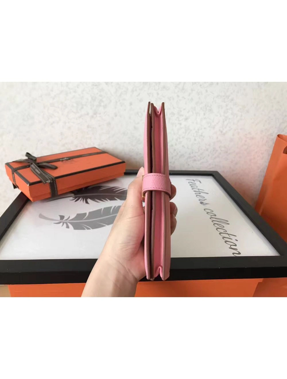 Hermes Pink Epsom Bearn Gusset Wallet