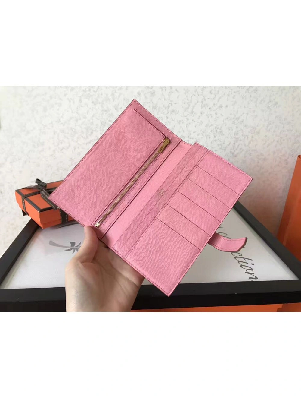 Hermes Pink Epsom Bearn Gusset Wallet