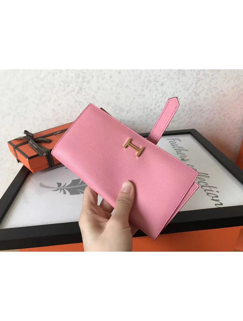 Hermes Pink Epsom Bearn Gusset Wallet