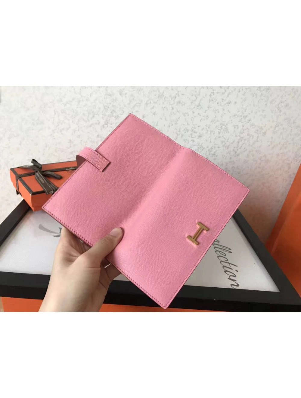 Hermes Pink Epsom Bearn Gusset Wallet