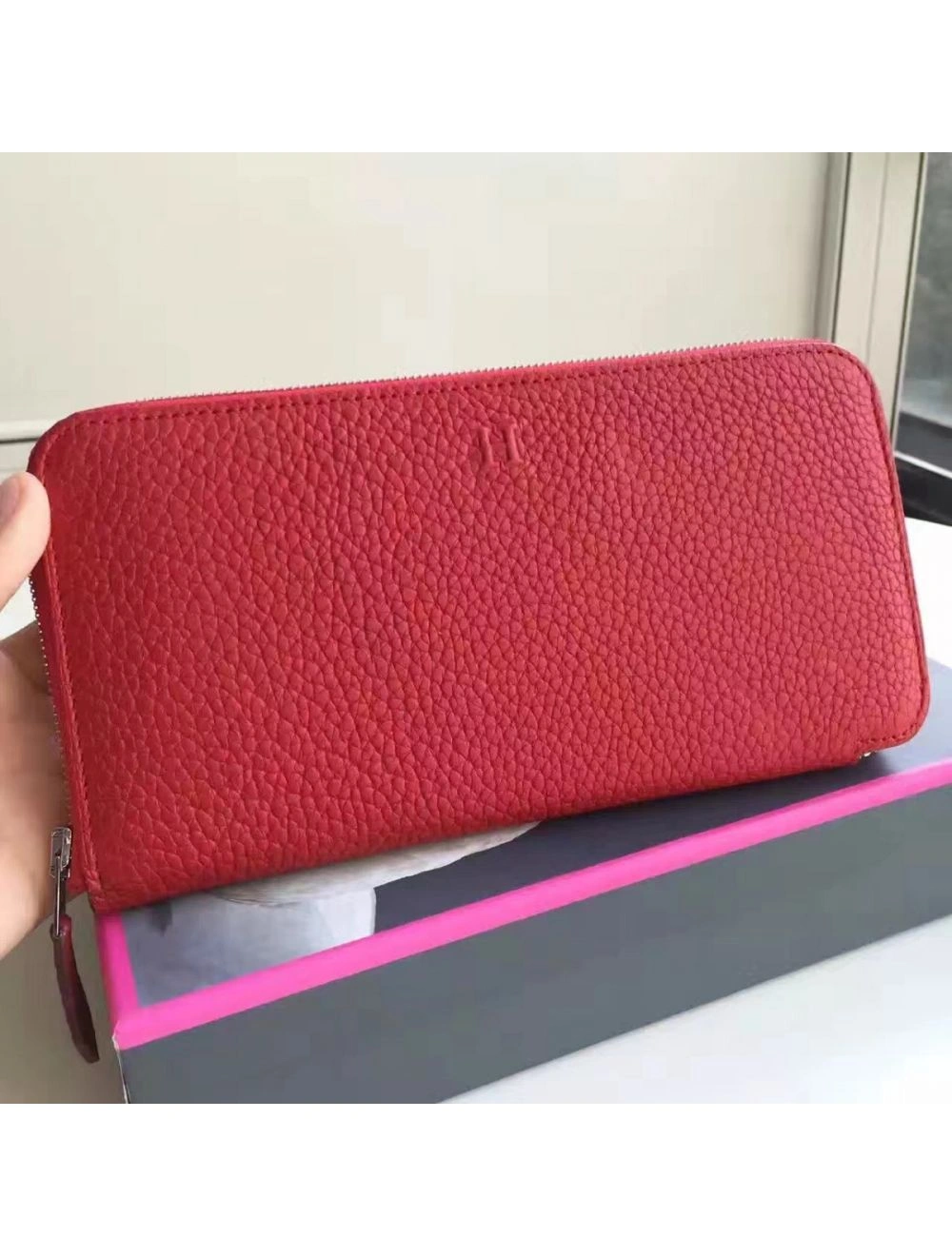 Hermes Red Clemence Azap Zipped Wallet