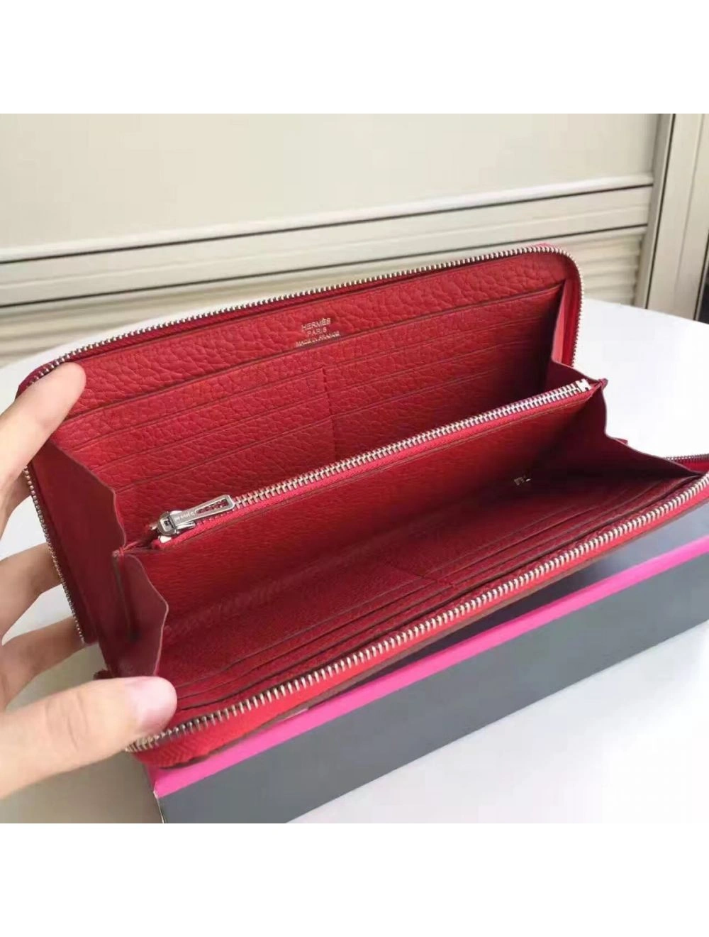 Hermes Red Clemence Azap Zipped Wallet