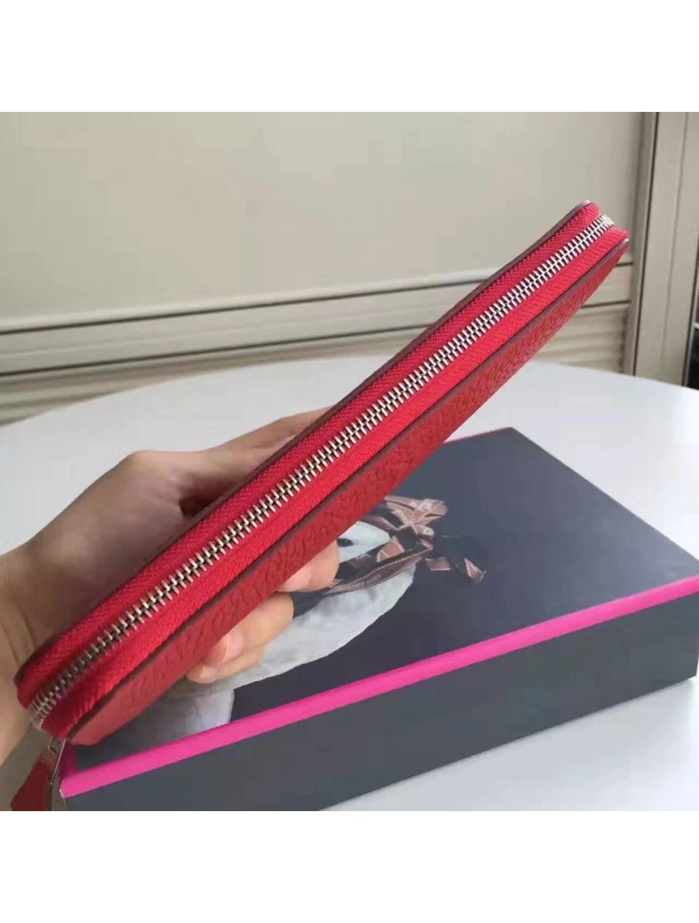 Hermes Red Clemence Azap Zipped Wallet