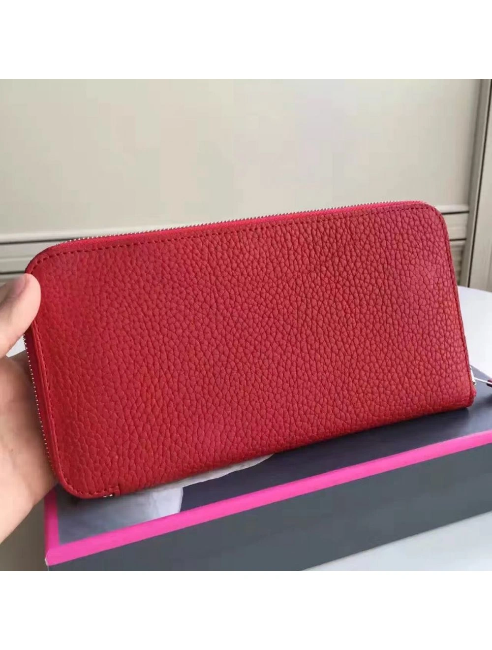 Hermes Red Clemence Azap Zipped Wallet
