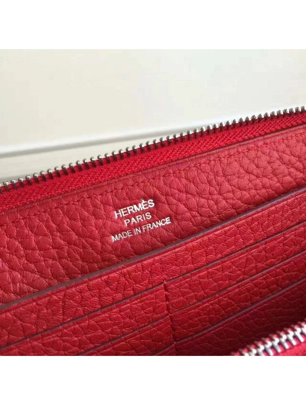 Hermes Red Clemence Azap Zipped Wallet