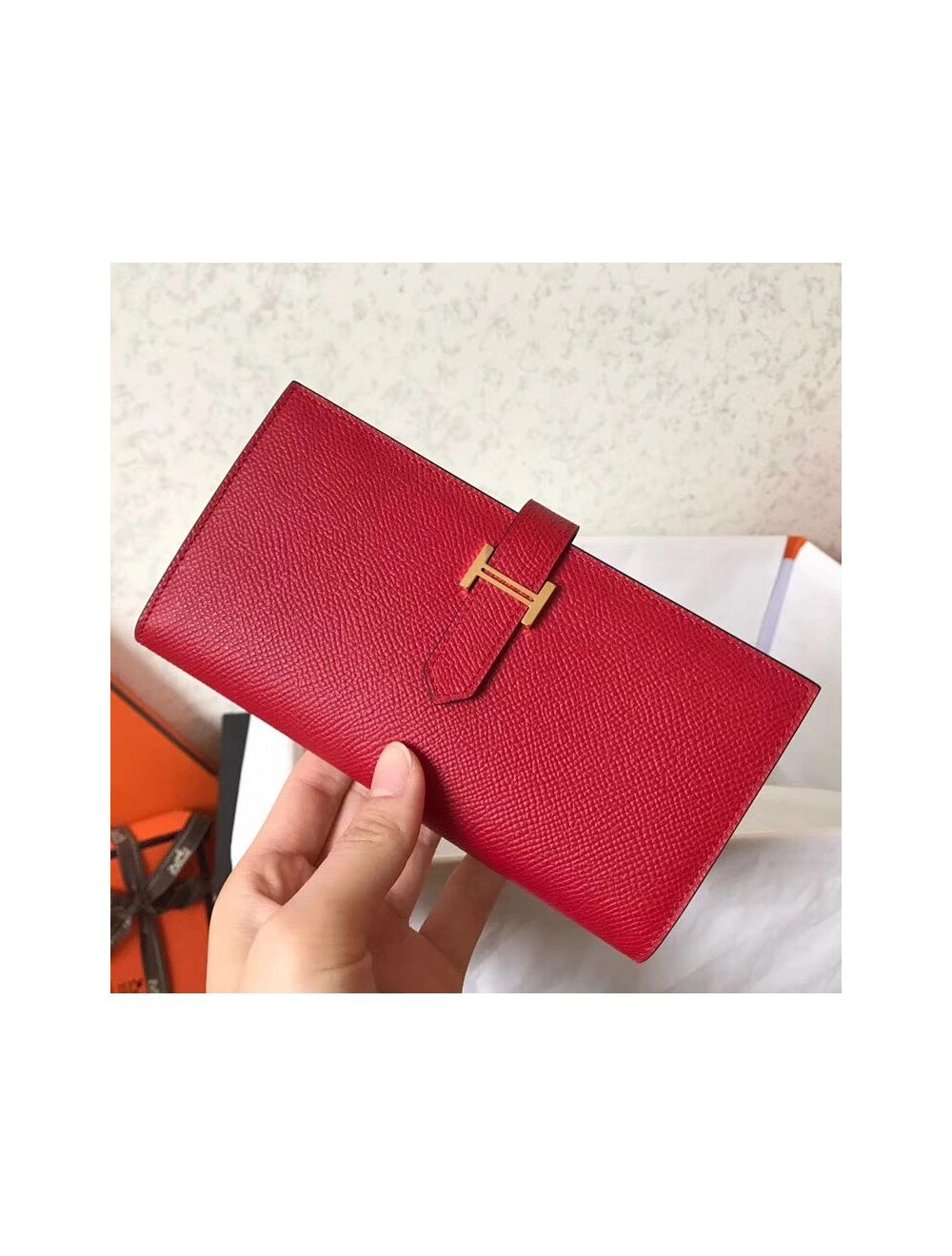 Hermes Red Epsom Bearn Gusset Wallet
