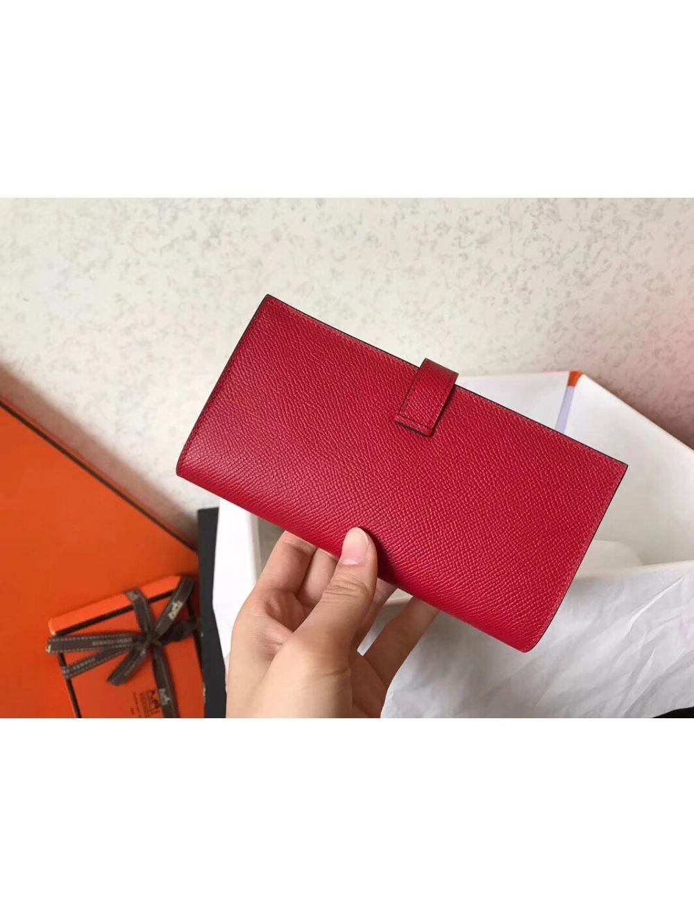 Hermes Red Epsom Bearn Gusset Wallet