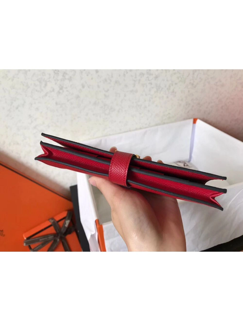 Hermes Red Epsom Bearn Gusset Wallet