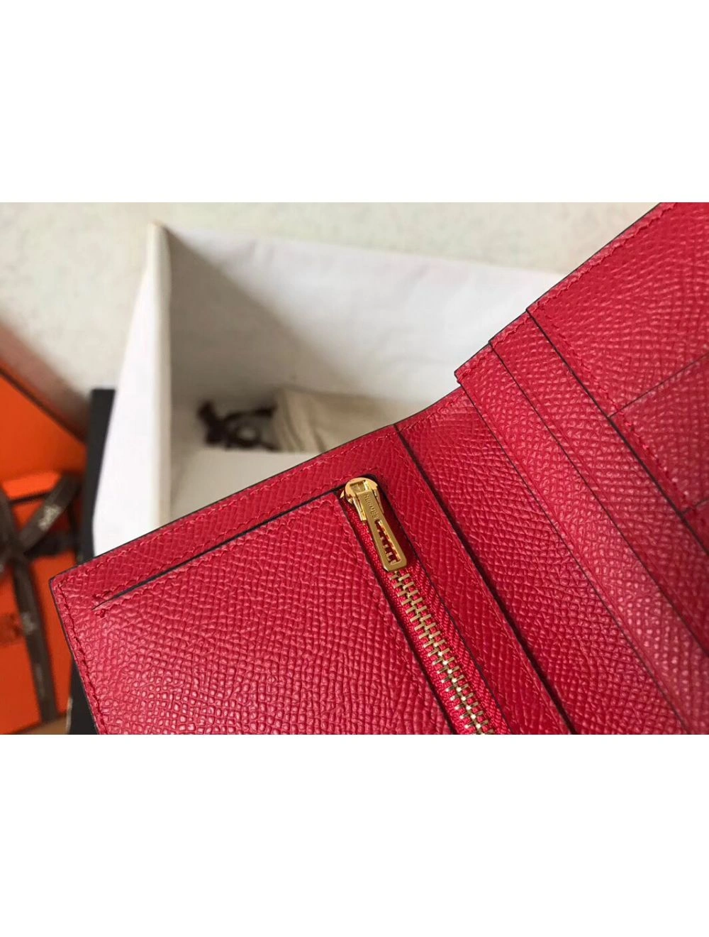 Hermes Red Epsom Bearn Gusset Wallet