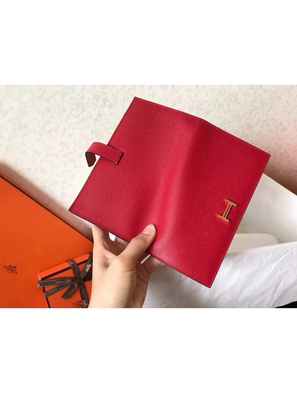 Hermes Red Epsom Bearn Gusset Wallet