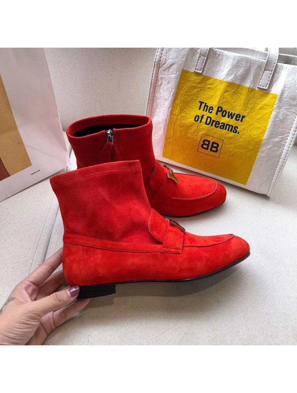 Hermes Red Suede Saint Honore Ankle Boots