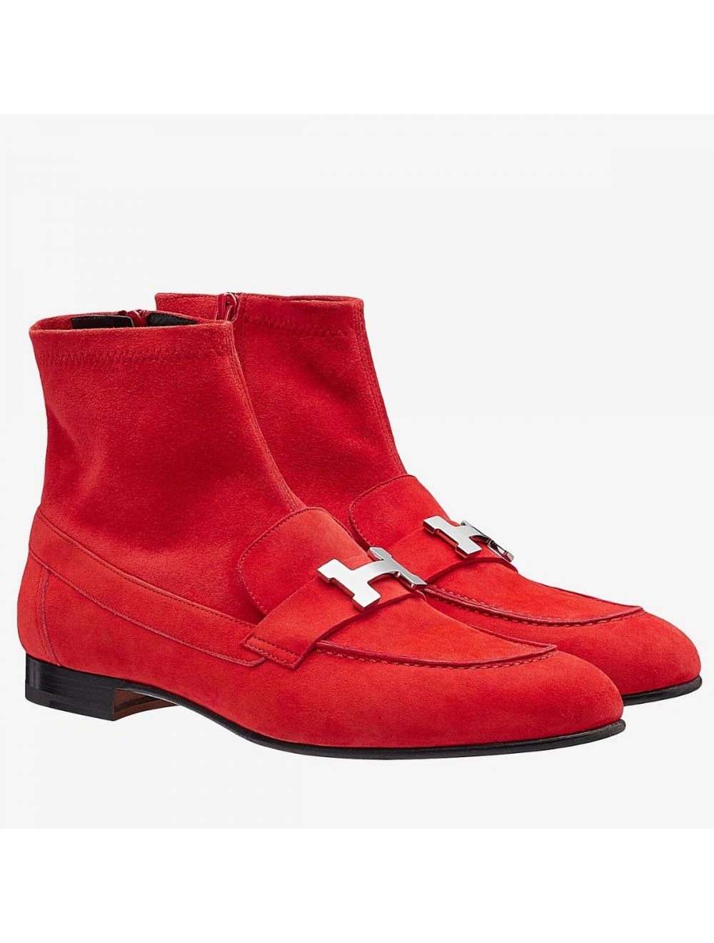 Hermes Red Suede Saint Honore Ankle Boots