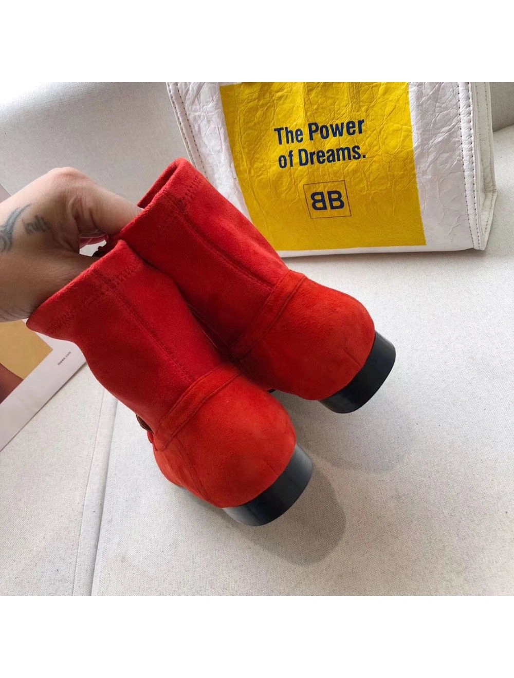 Hermes Red Suede Saint Honore Ankle Boots