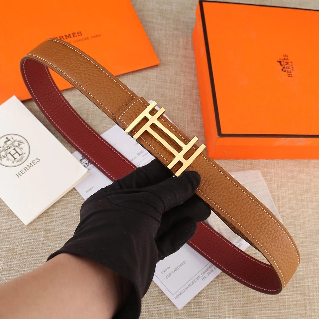 Hermes Reversible Leather Men Belt Width 3.2cm 055