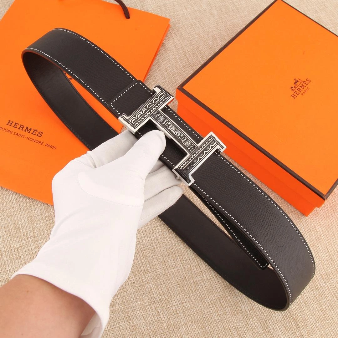 Hermes Reversible Leather Men Belt Width 3.8cm 048