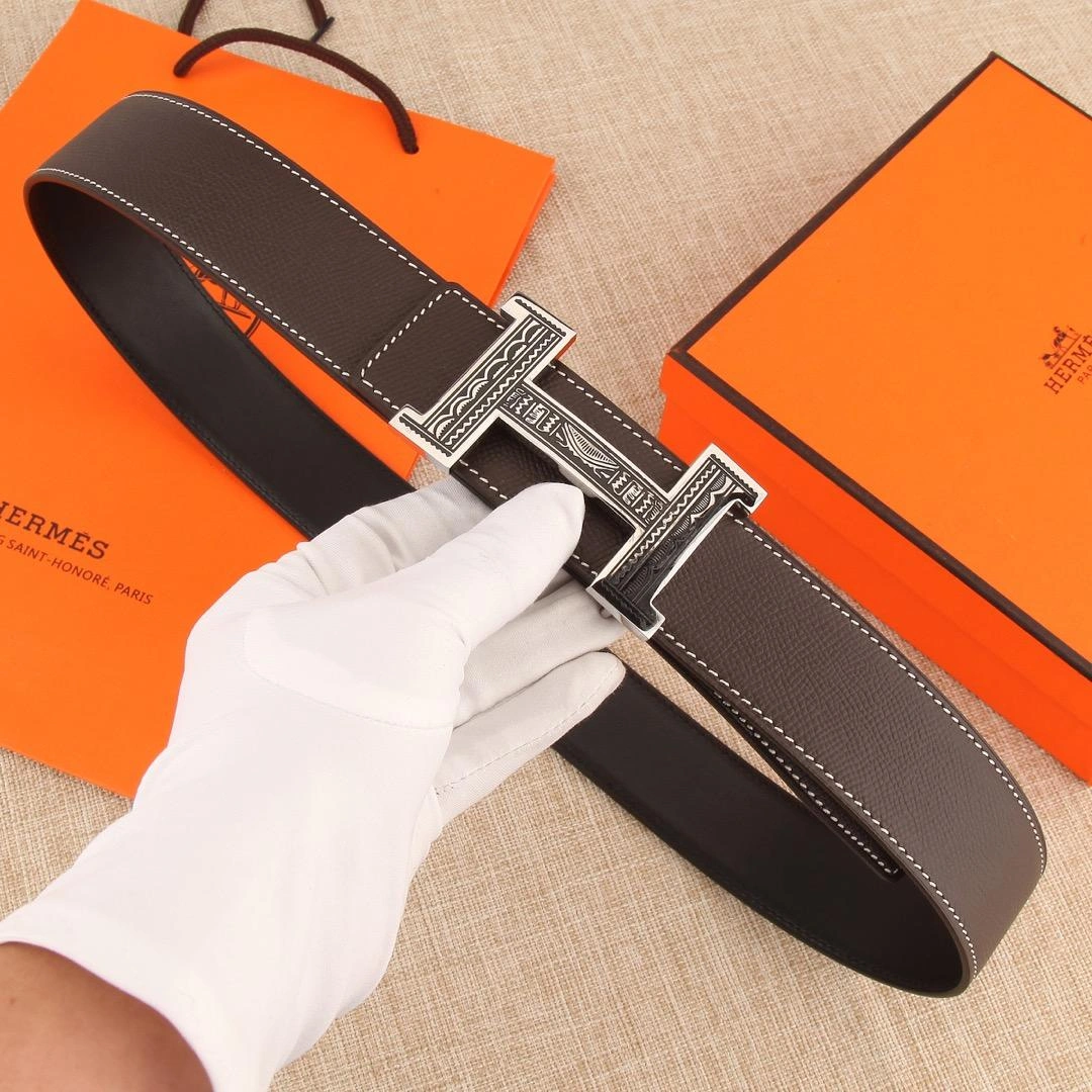 Hermes Reversible Leather Men Belt Width 3.8cm 049