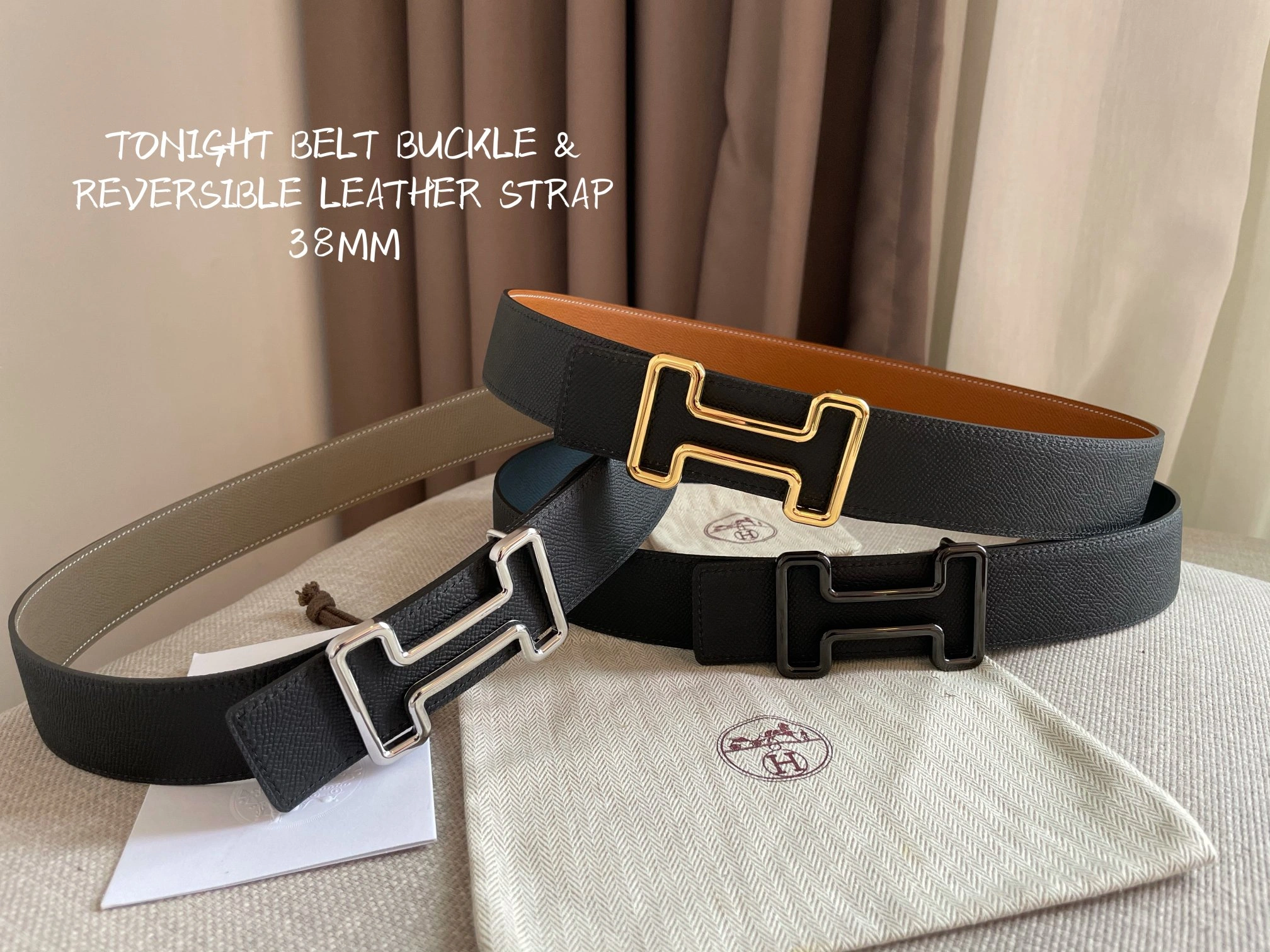 Hermes Reversible Leather Men Belt Width 3.8cm 068