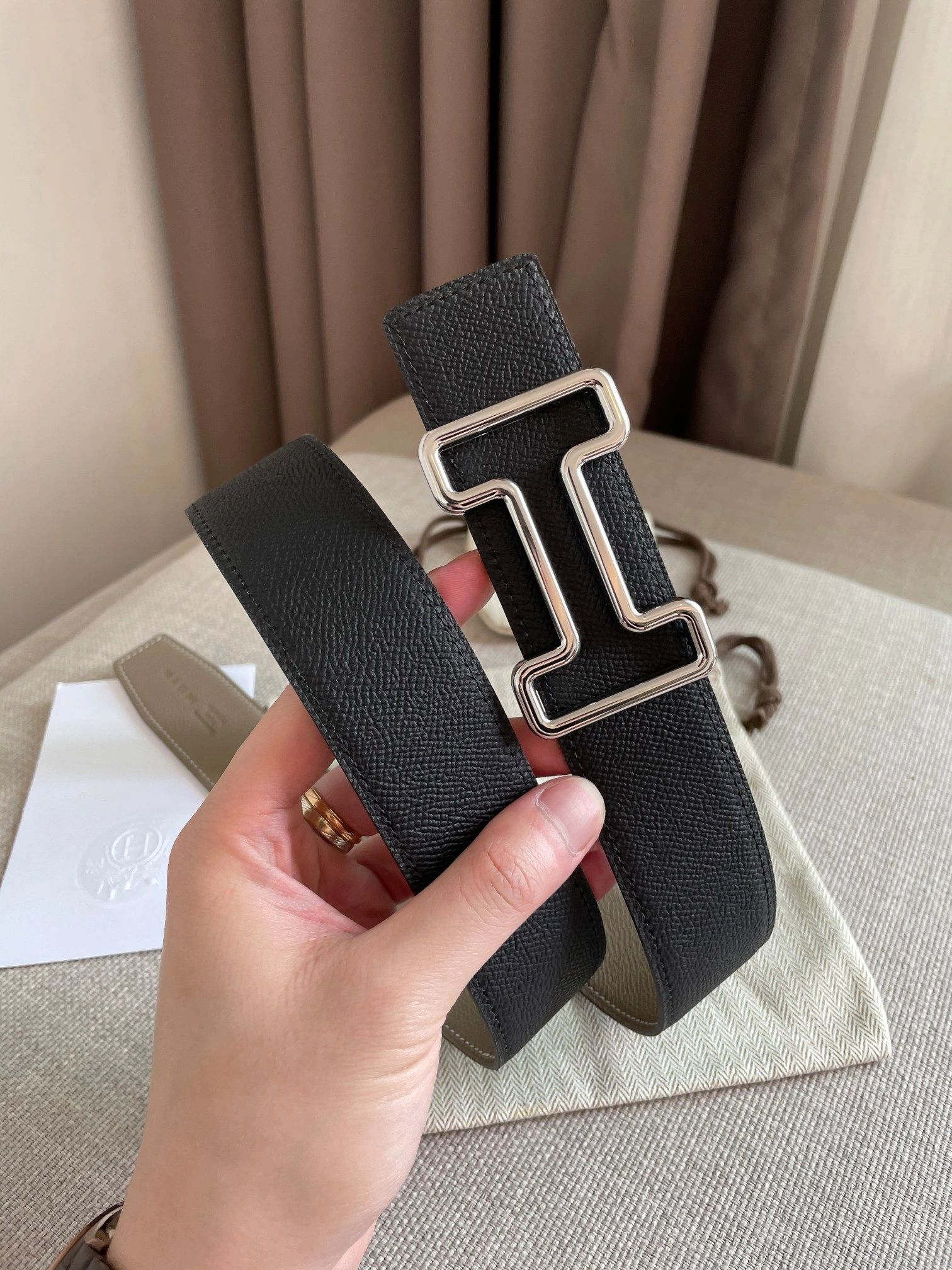 Hermes Reversible Leather Men Belt Width 3.8cm 069