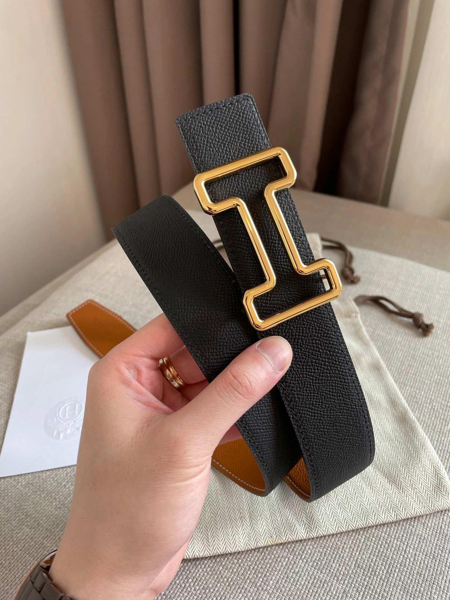 Hermes Reversible Leather Men Belt Width 3.8cm 070