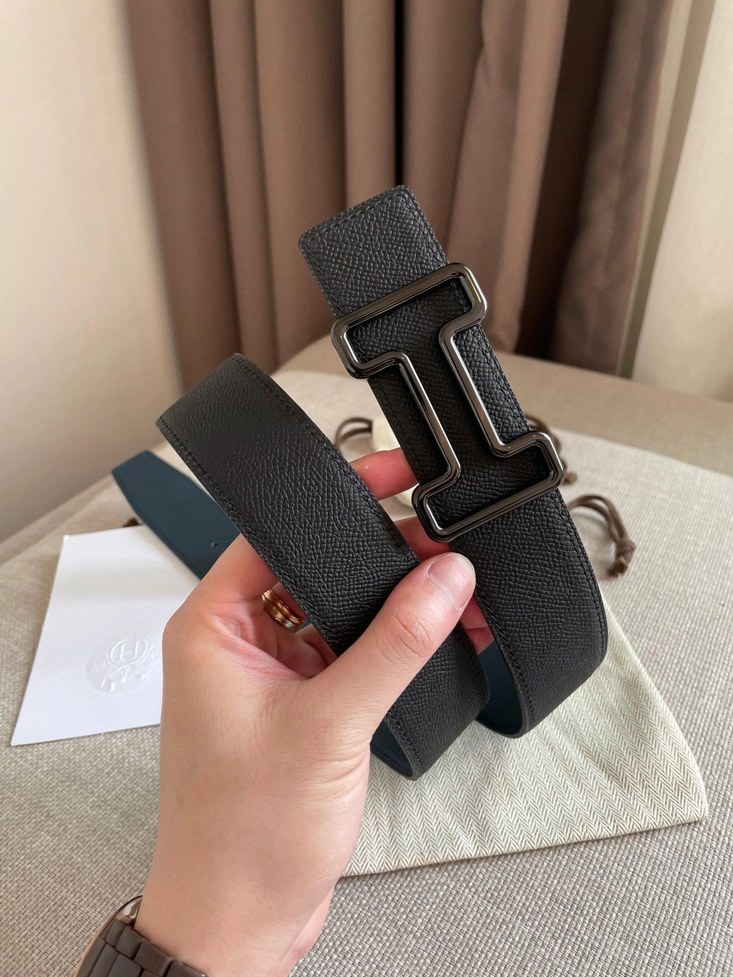 Hermes Reversible Leather Men Belt Width 3.8cm 071