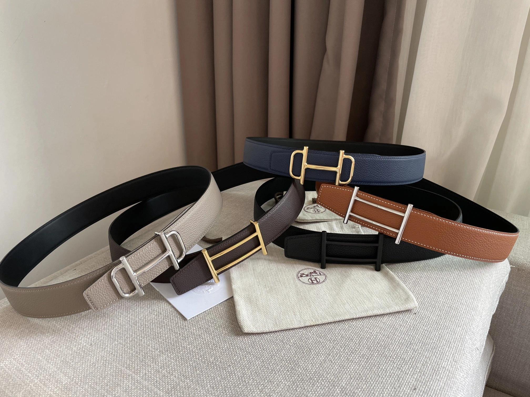 Hermes Reversible Leather Men Belt Width 3.8cm 072