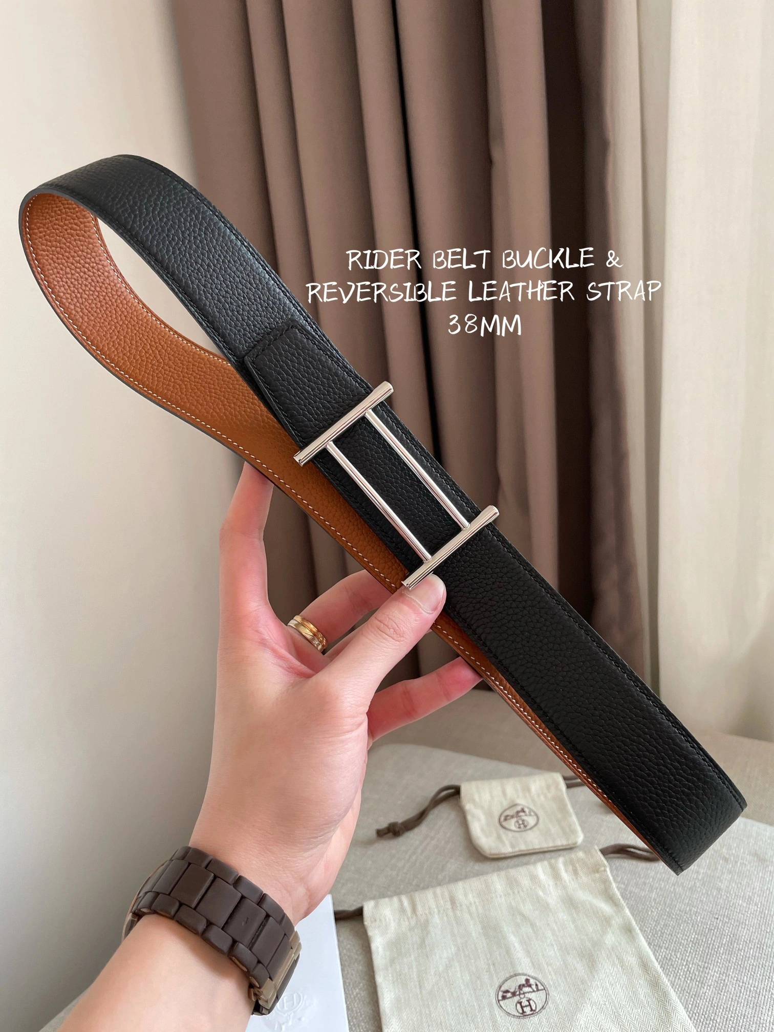 Hermes Reversible Leather Men Belt Width 3.8cm 077